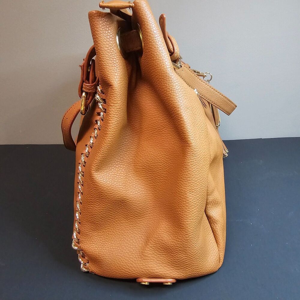 Anthropologie Melie Bianco Vegan Leather Camel Hobo Purse Handles Gold 11 x 16" - Picture 4 of 13